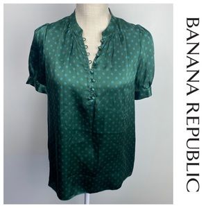 BR Green and Blue Polka Dot Silk Shirt, Small
